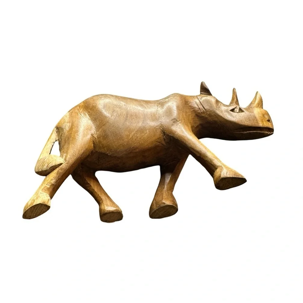 Handcrafted Wooden Rhino Figurine (Good Condition) 🦏